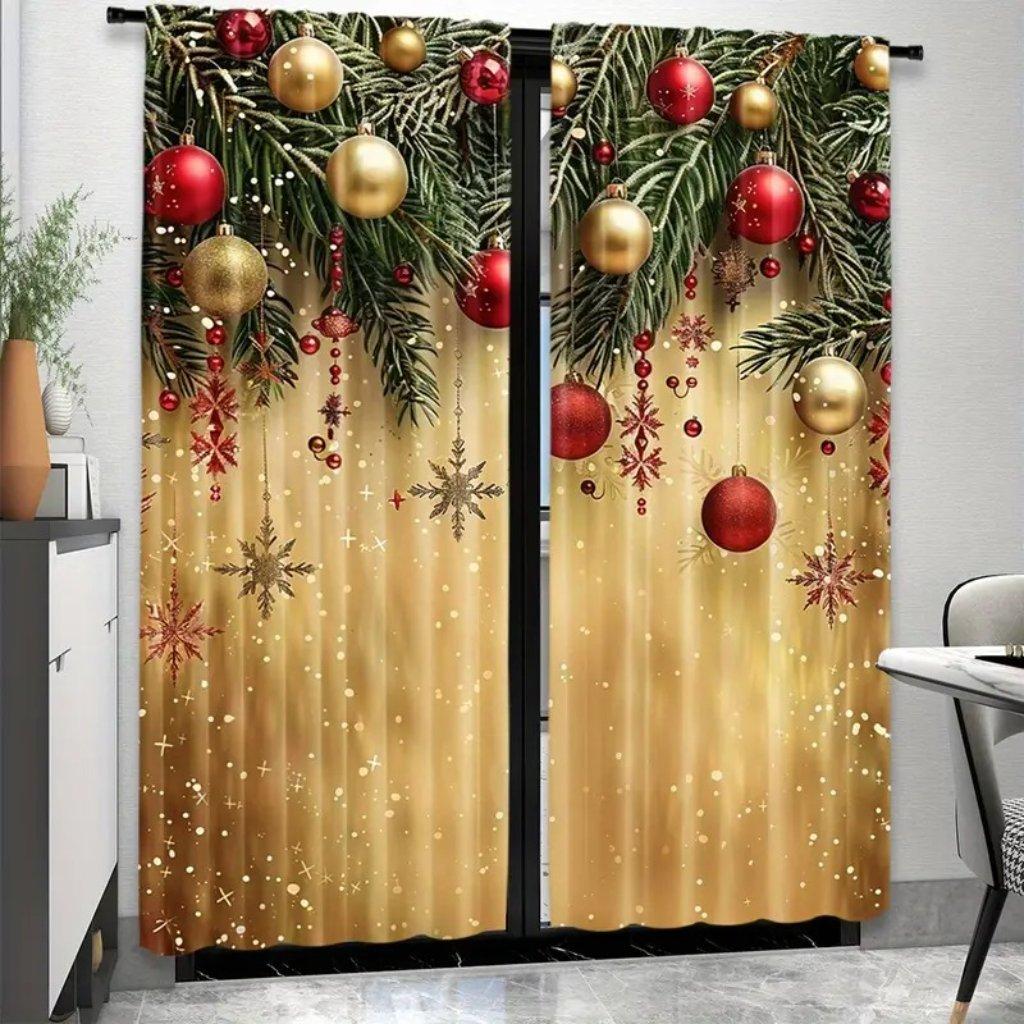 

Комплект из 2 шт. Красных рождественских штор с воздушными шарами - полупрозрачные, с карманами на штанге, полиэстер, можно стирать в стиральной машине, идеально подходят для дома 2x110W214H(CM87x84in&Hook