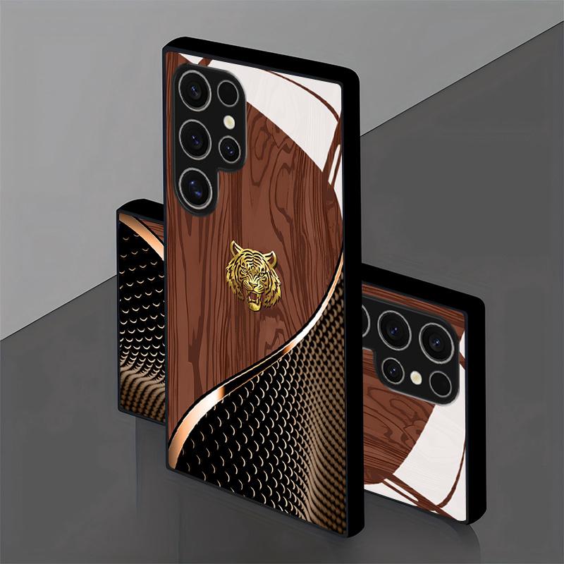 Handsome Golden Tiger Brown Texture Pattern Glass Phone Case Cover for Samsung for Galaxy S26/S25 Ultra/S24/S23+/S22/S20