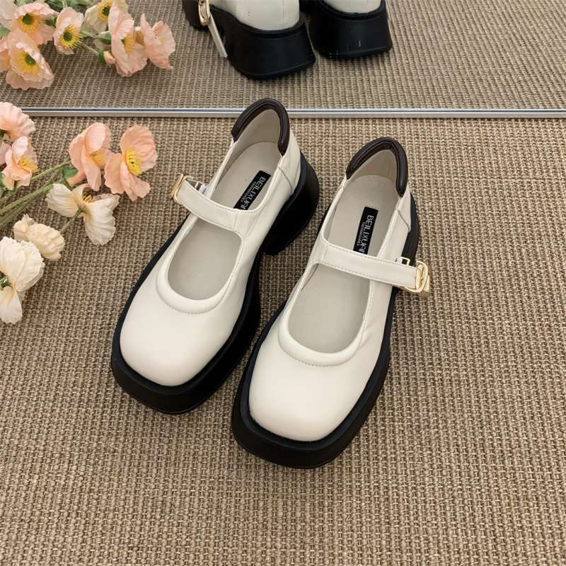 Small platform loafers women's small leather shoes summer niche versatile Mary Jane women's shoes thick heel heightening single shoes
