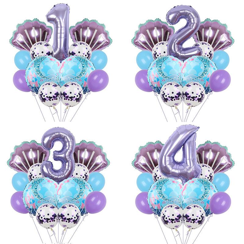 Mermaid Balloon Set Children'S 32-Inch Purple Digital Shell Children'S Birthday Party Arrangement
