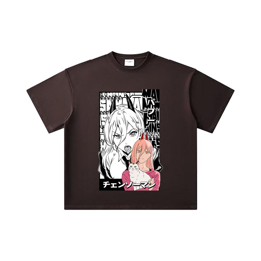 260 GSM Double Yarn 32 Count 100% Cotton Chainsaw Man V57 Power Print Unisex Heavy Cotton T Shirt