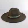 Felt Hat with Vintage Leather Belt, Fashionable European and American Jazz, Classic Church Style, Wide Brim, 9.5cm