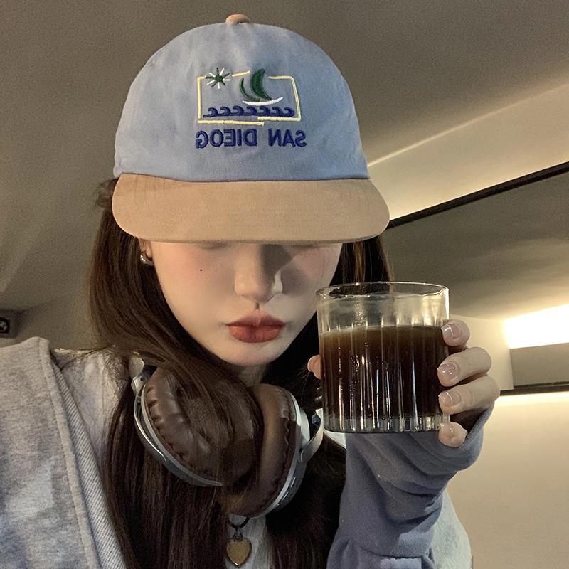 Contrasting color flat-brimmed hat women's spring thin cap retro versatile hip-hop baseball cap parent-child