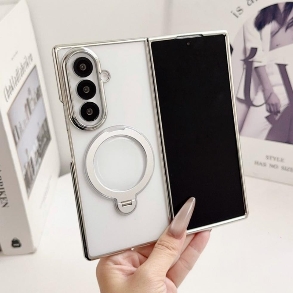 360° Fold Stand Plating for Magsafe Clear Phone Case For Samsung Galaxy Z Fold 8 7 6 5 4 zfold8 Magnetic Ring Holder Back Cover