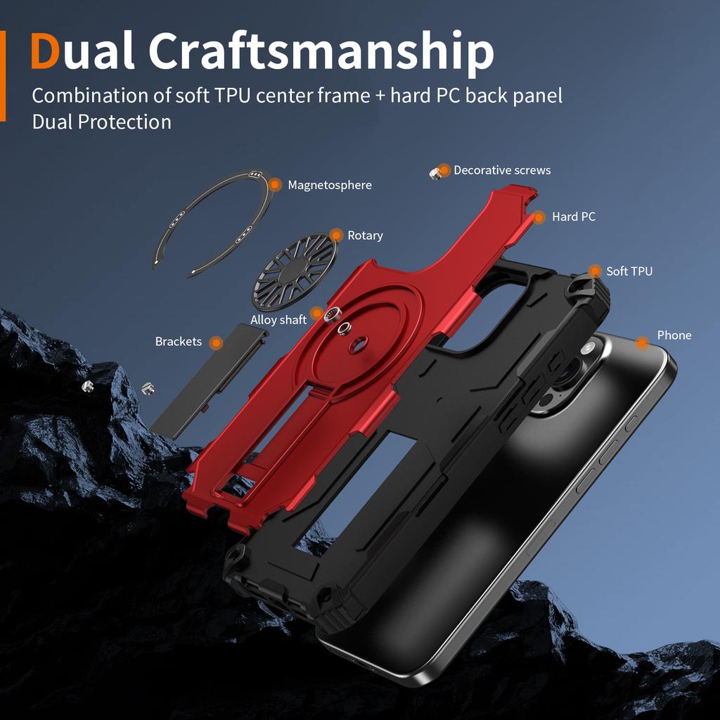 For iPhone 16 Pro Magnetic Case Kickstand TPU+PC Drop Defend Phone Cover