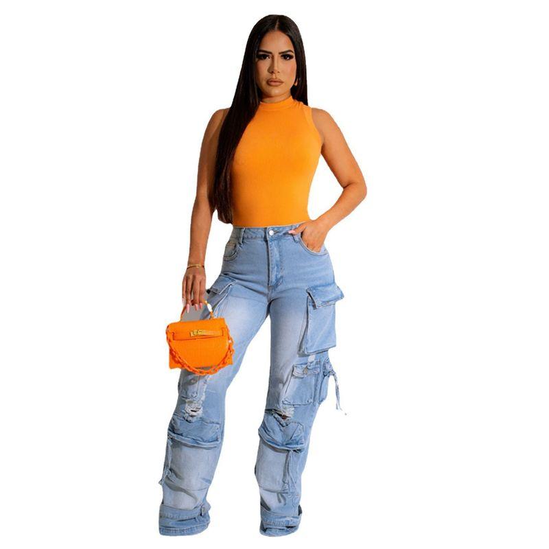 

Cargo Pants 2023 Autumn Denim Stereo Multi-Pocket Trousers Multi-Pocket Trousers Retro Casual Denim Pants Light blue XL