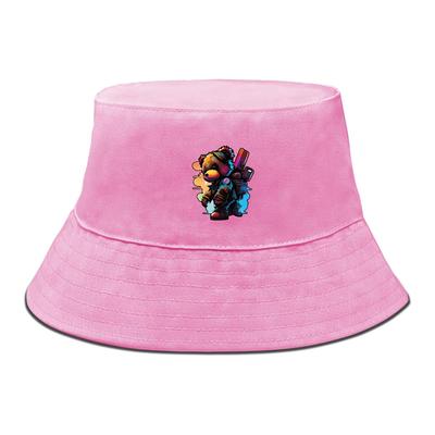 Bucket Hat With Colorful Bear Print , Cool Animal Fisherman Cap Solid Color Summer Unisex Beach Cap