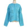 Korean Style Chunky Knit Cardigan with French Crochet Lace and Floral Design - Women's Round Neck Sweater