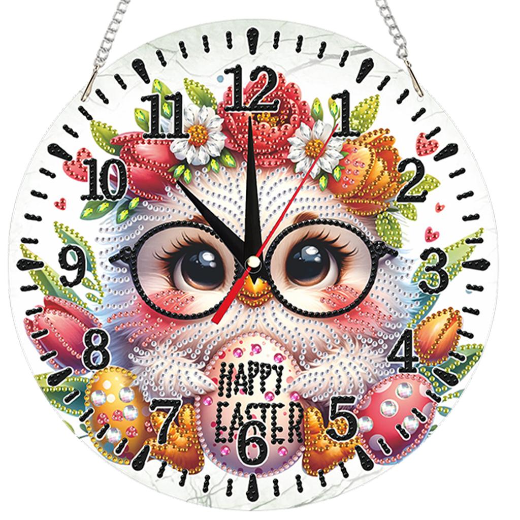 2D Flat DIY Acrylic Diamond Painting Clock Pendant with Clocks Function Diamond Art Clock Kits 9.65x9.65inch for Home Decoration