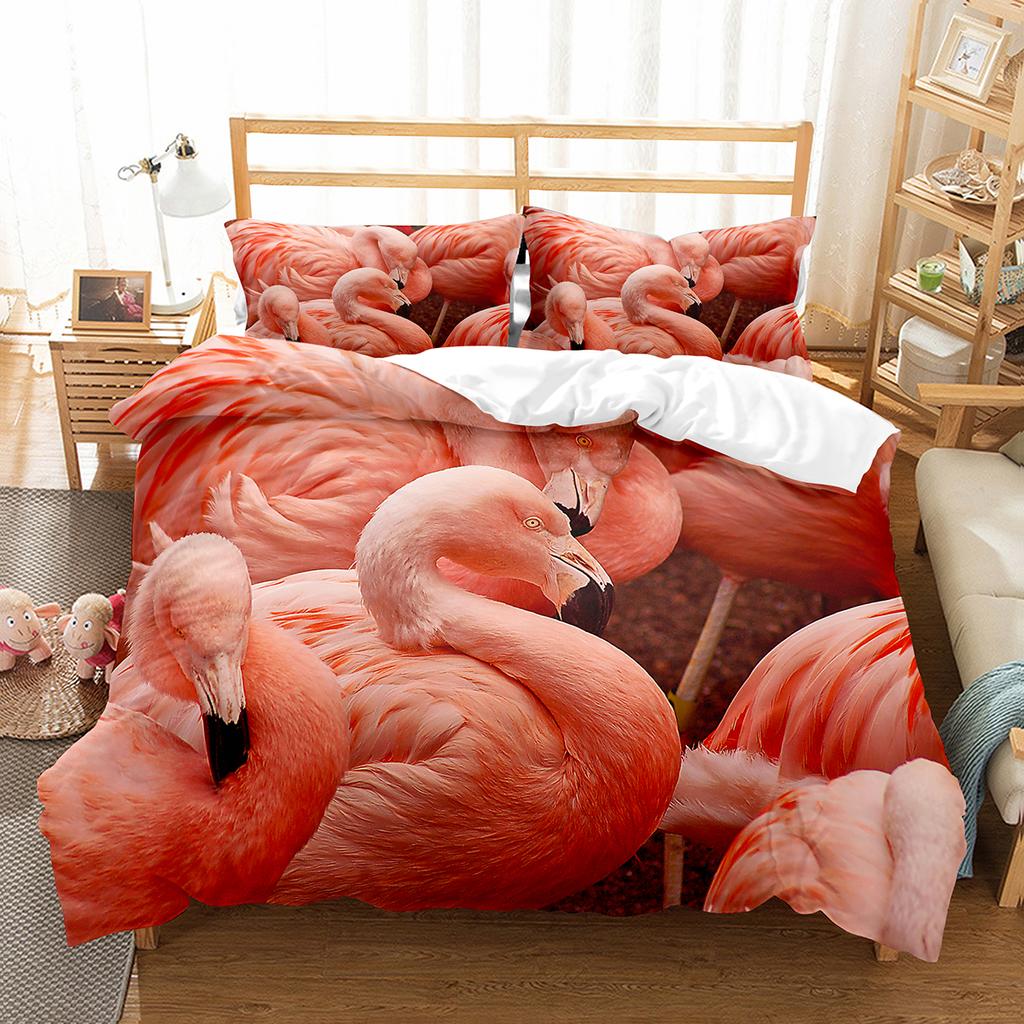 Flamingo-Bettbezug-Set, Wildtiere, Polyester, Bettbezug, Doppelbettgröße, für Kinder, Teenager, Erwachsene, Schlafzimmer-Dekor, Bettwäsche-Set