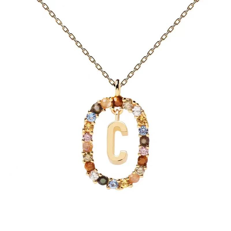 Colored Zirconia 26-Letter Necklace: European & American Style Simple Clavicle Chain Pendant
