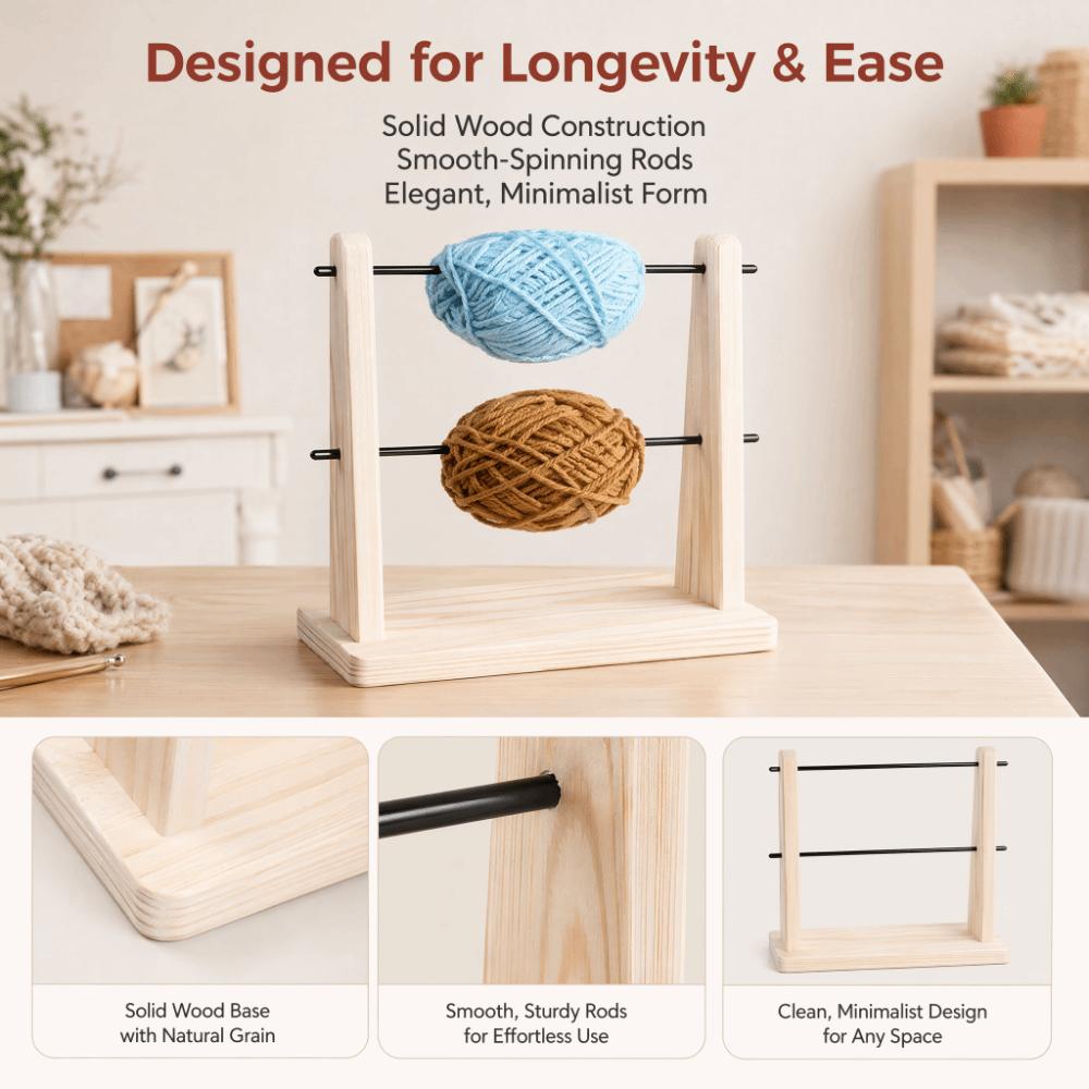 Double Layer Yarn Spinner Holder Solid Wood Spindle Winder Multi-purpose Wool Storage Rack Crochet
