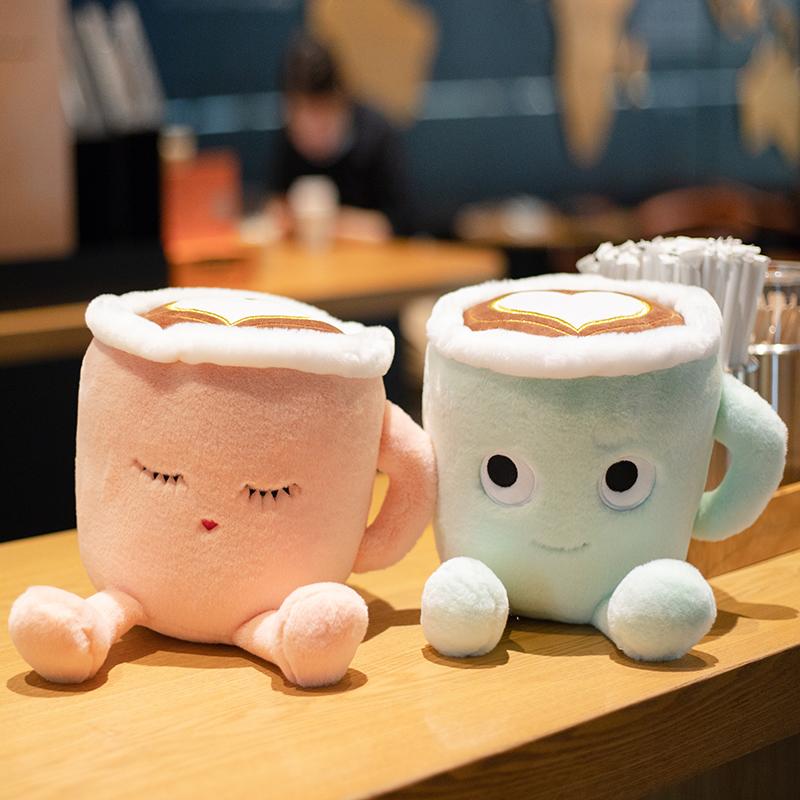 Cute Fluffy Cartoon Stuffed Plush Coffee Cup Toys Romantic Pink Sakura Latte and Japanese Matcha Dolls Fancy Gifts