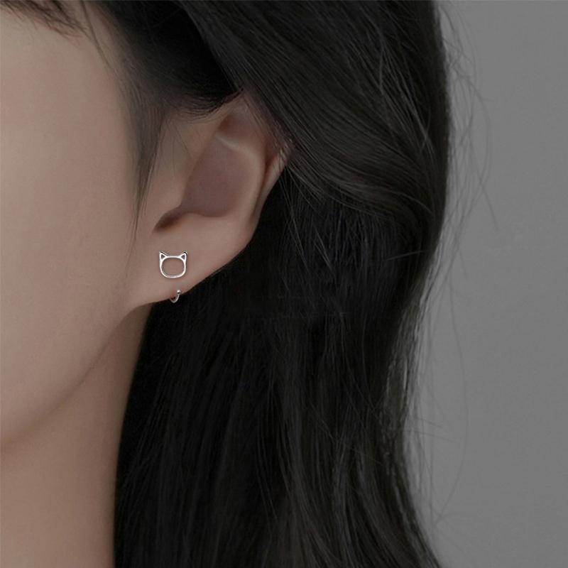 Cute Cat Stud Earrings  Sterling Silver High Quality Gorgeous Accessories for Women Sweet Glossy Party Jewelry Gifts