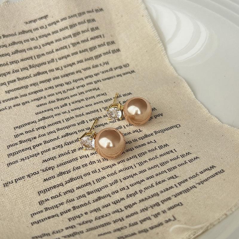 Maillard Autumn and Winter Light Luxury High-end Earrings Circle Women's Round Amber Earrings Retro Ear Clips Without Ear Piercings