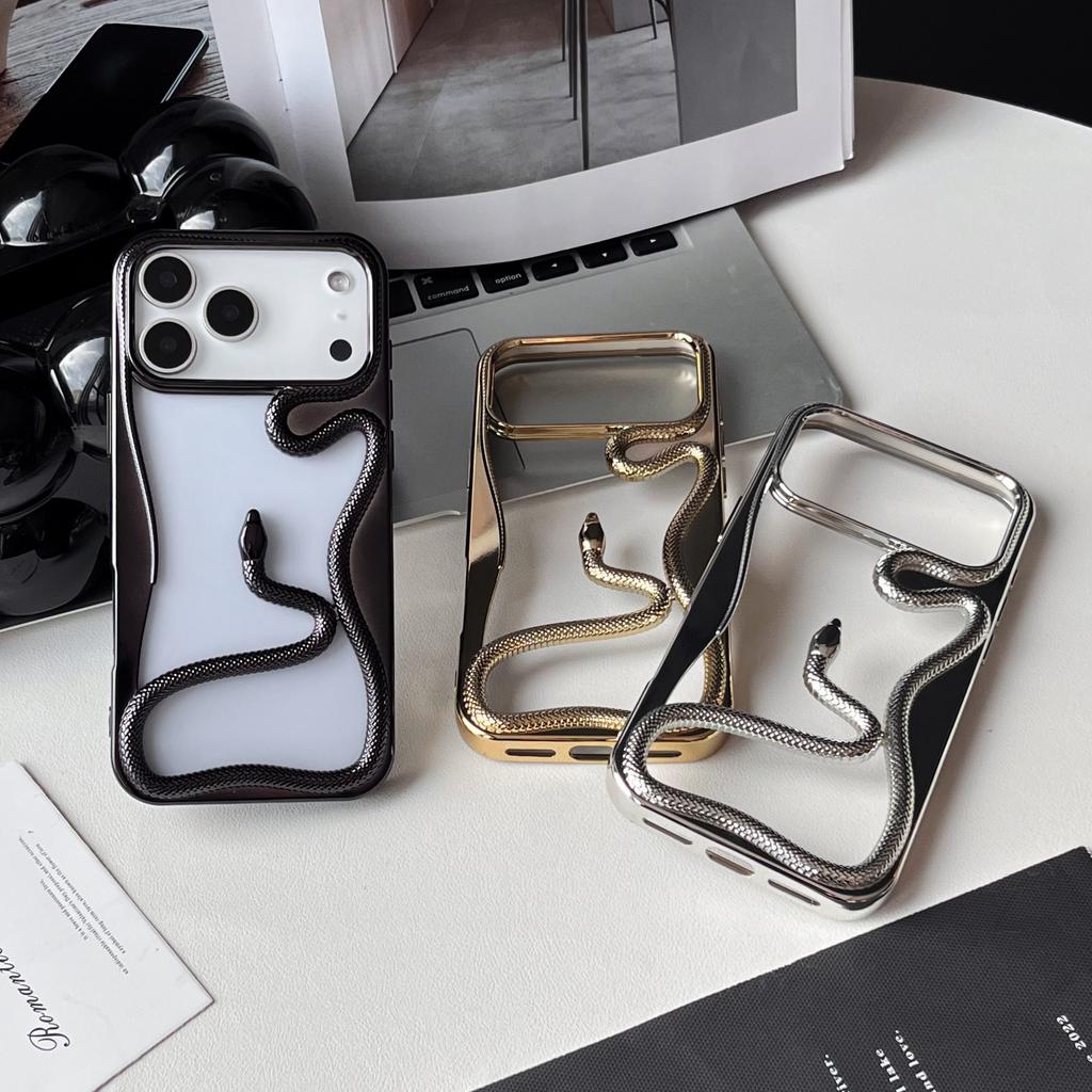 Hollow Out Breathable Glossy Plating Soft TPU Phone Case for iPhone Air 17 16 15 14 13 12 11 Pro Max Cool 3D Snake Cover Shell