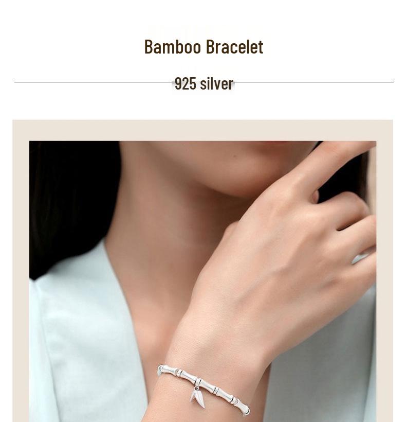Women's High-End S925 Sterling Silver Bamboo Bead Bracelet: Elegant Chinese Ancient Style