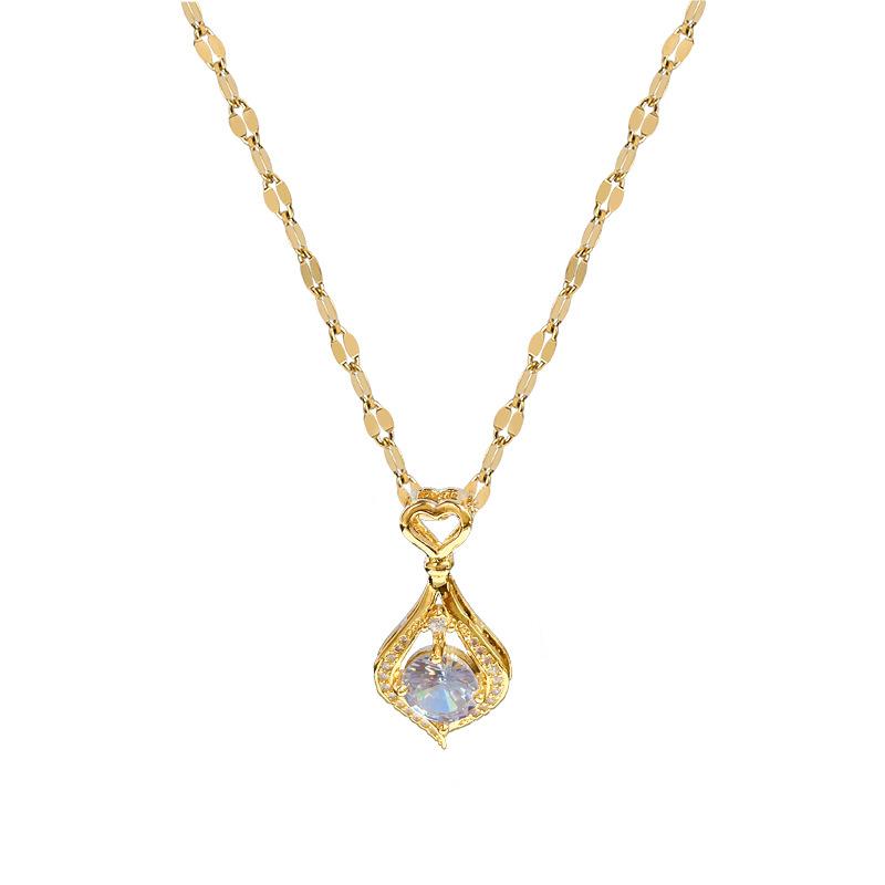 Titanium Steel Light Luxury Love Water Drop Micro Inlaid Real Gold Necklace Women'S Transfer Collarbone Chain With Jewelry