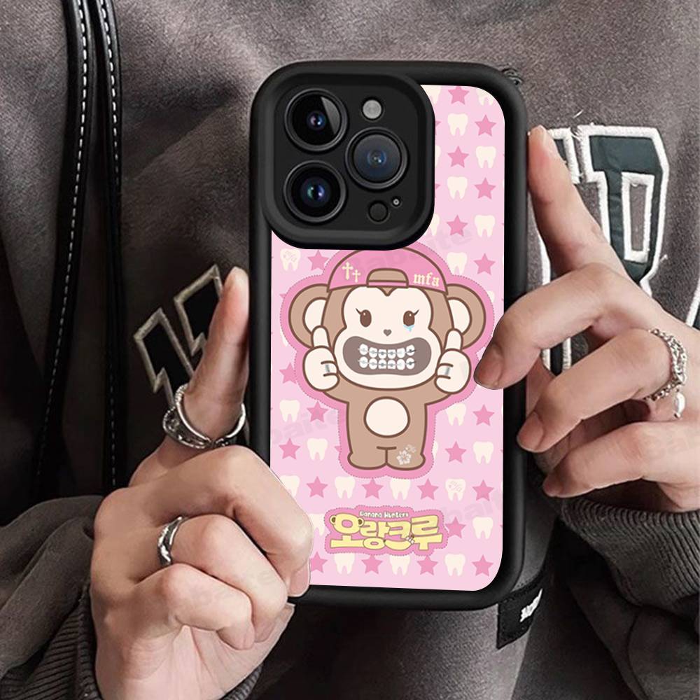 Cute Ins Sweet Cool Biye Monkey Silicone Soft Phone Case For IPhone 17 16 15 14 Plus 13 12 Mini 11 Black Cover