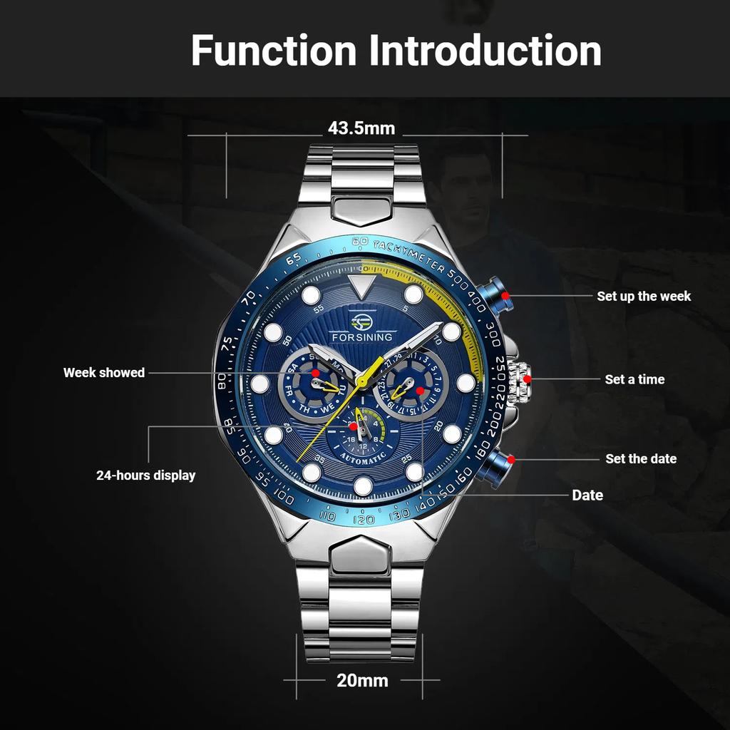 Forsining Luxuriöse Wasserdichte Mechanische Große Herrenuhren Edelstahl Automatikwerk Chronograph Armbanduhr