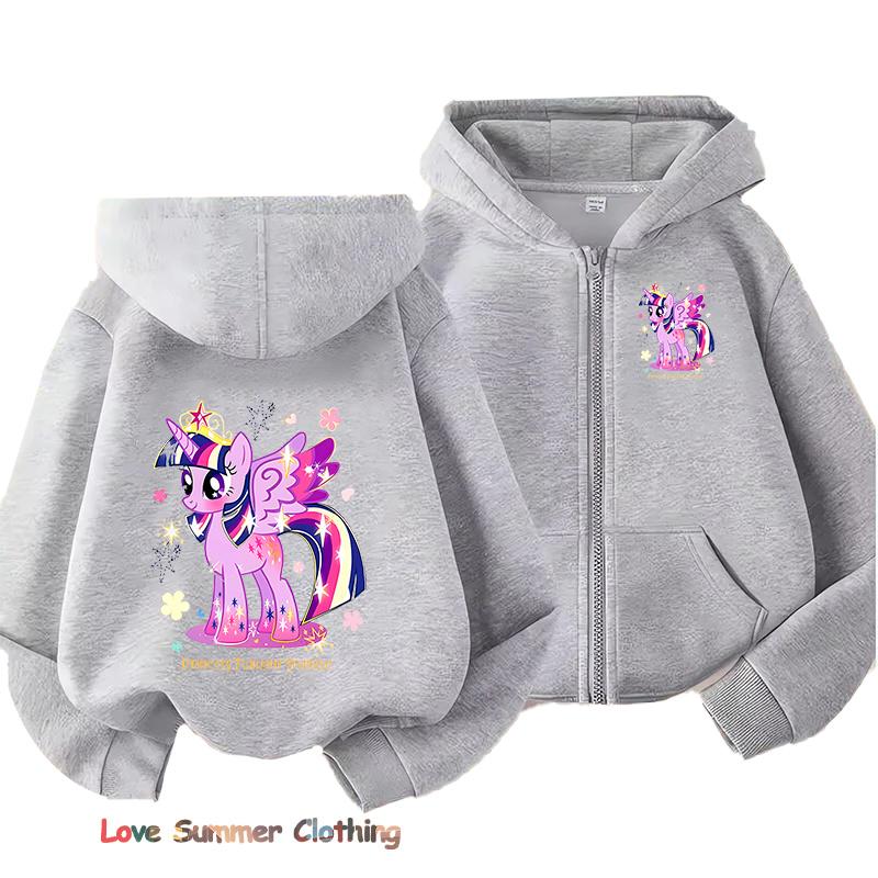 Little Girls Hoodie Zip Up Cute Pony Girls Fall Hooded Jacket Zip Little Pony Autumn Pullover Casual Hoodie Size 100-160
