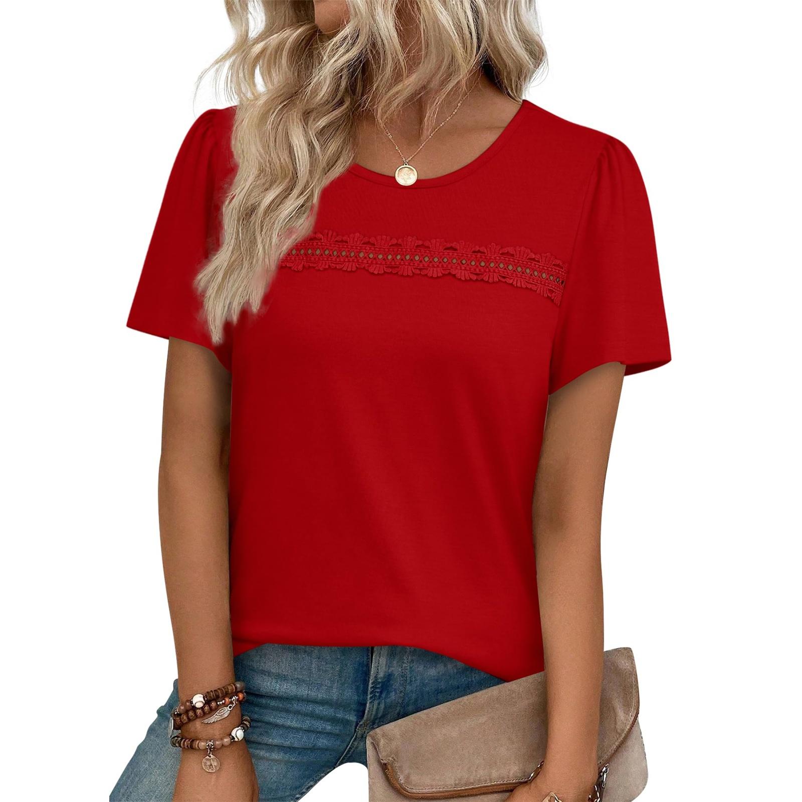 

Женская модная свободная повседневная летняя футболка с коротким рукавом L красный