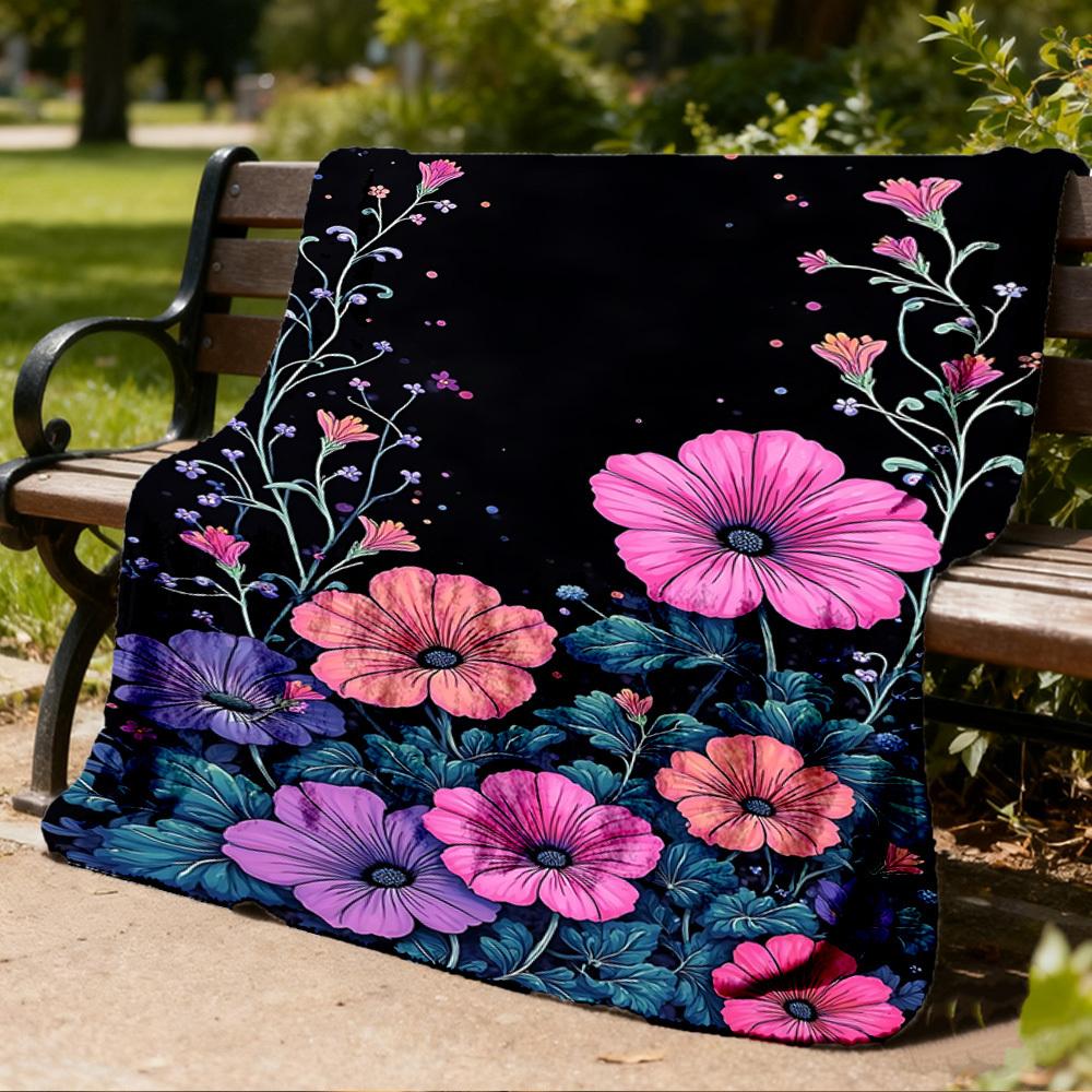 1pc Floral Outdoor Blanket - Soft Flannel Cozy for Travel & Camping - All-Season Warm Bed Cover, Machine Washable yy251229061