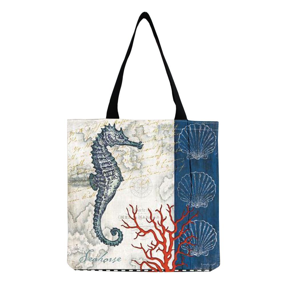 Damen Vintage Leinen-Tragetasche - Große Kapazität mit Aufdruck Schulter-Handtasche für Freizeit & Lebensmitteleinkauf KTB
