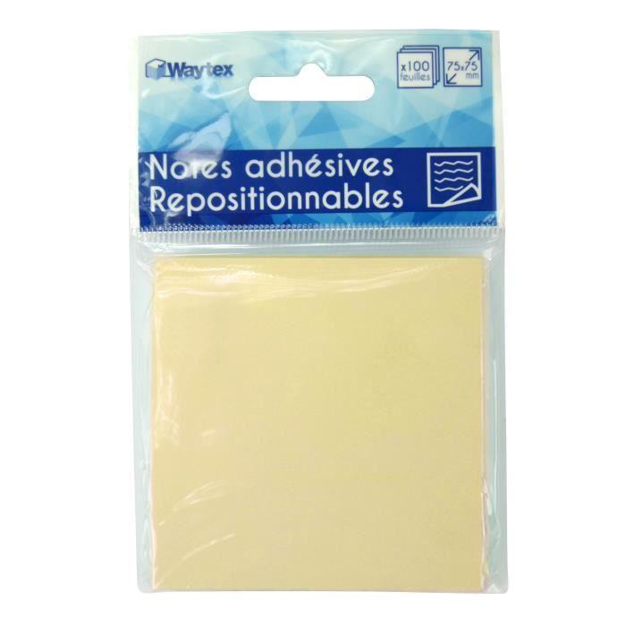 Bloc notes adhésives repositionnables - WAYTEX - Jaune - 100 feuilles 75x75mm