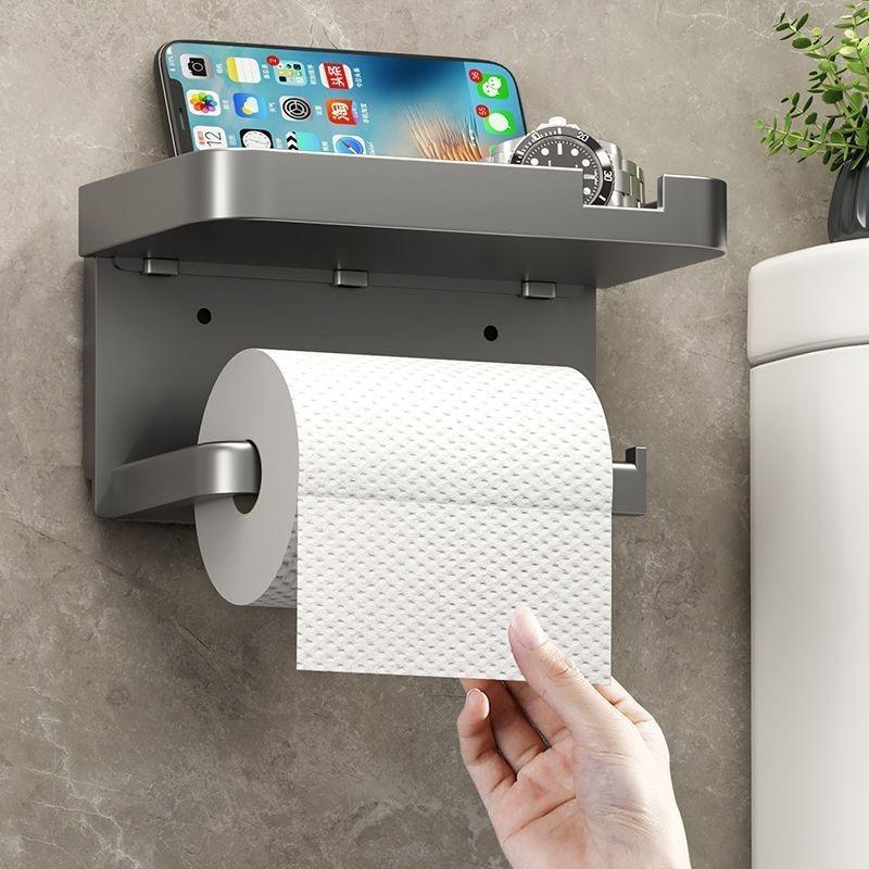 Toilet Paper Holder Black ABS No Drill Kitchen Storage Bathroom Accessories Self-Adhesive Wall Mounted Tissue Rack Mobile Shelf