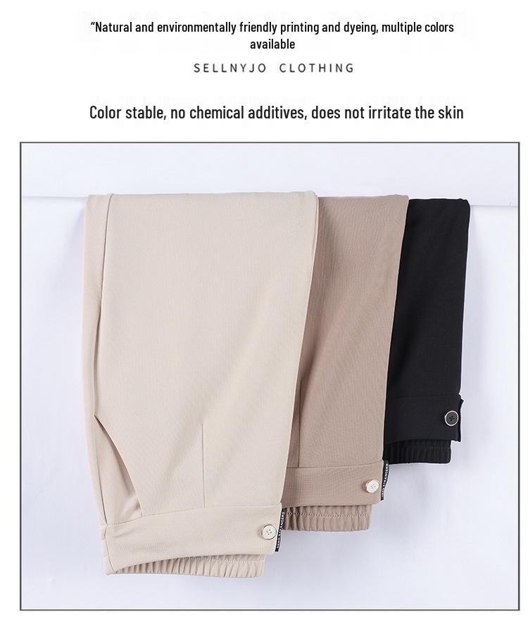 Spring Elastic Waist Straight-Leg Pants for Middle-Aged Women - Casual and Stylish