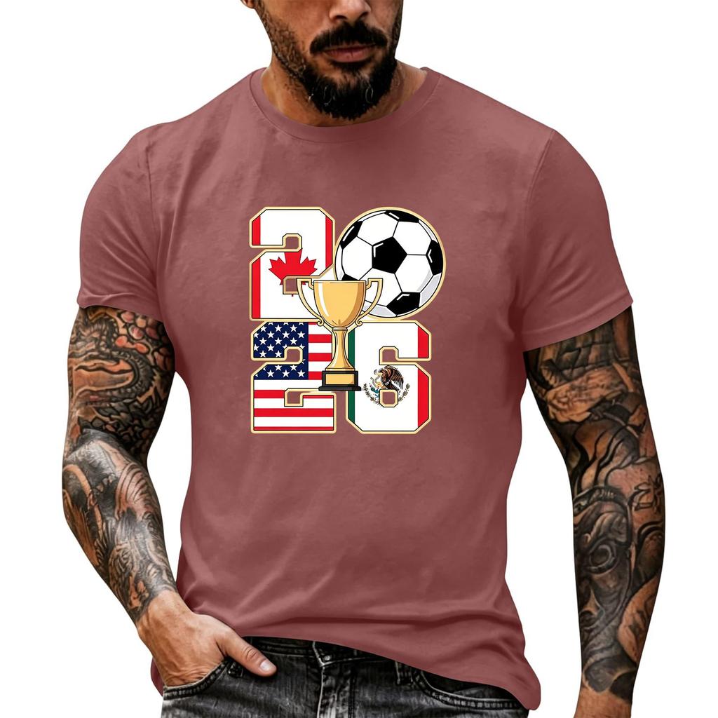 Men's Basic Crew Neck Short Sleeve T Shirt Loose Fit Casual Summer Top Soccer Themed Graphic Print Comfortable Fabric