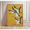 Japanische Elegante Kraniche Natur Poster Fliegende Kraniche in Gold und Weiß Leinwandbild Asiatische Wandkunst Wohnzimmer Heimdekoration