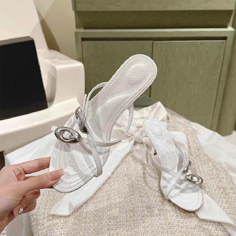 Fashion Summer 2025 New A-Style Metal Buckle Cross-Strap High-Heeled Sandals, Thin Heels, Sexy Open-Toe Slippers, And Women'S Flip-Flops