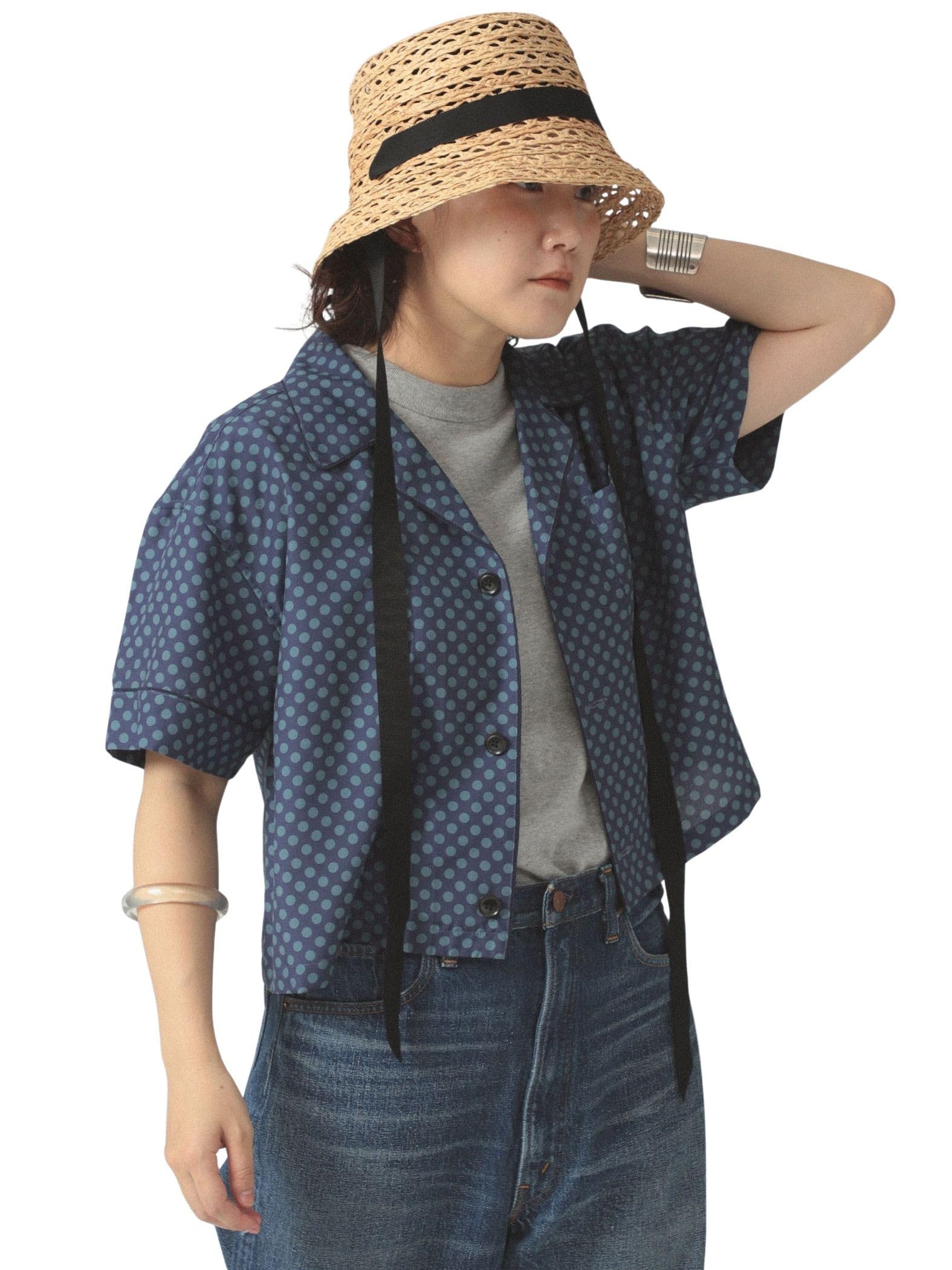 

Beams Boy Women s Short Sleeve Polka Dot Shirt, Navy, Free Size