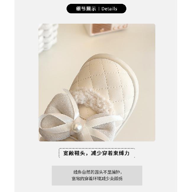 Children's Cotton Shoes Winter New Style Girls' Fleece-Lined Warm Baby Shoes Little Girls' Bowknot Princess Cotton Boots Trendy