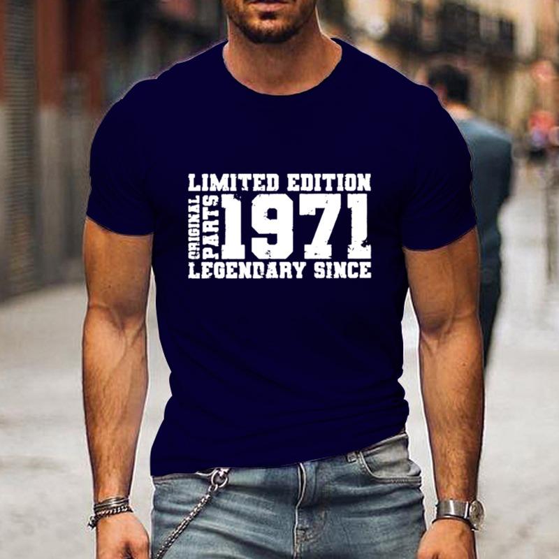 "EDYCJA LIMITOWANA 1971" Nadruk z literami, Casualowe bluzki z krótkim rękawem i okrągłym dekoltem dla mężczyzn, Szybkoschnący, wygodny, casualowy letni T-shirt