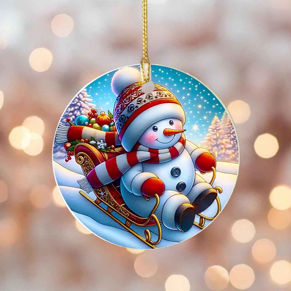 Christmas 2025 Ornament Christmas Decoration Holiday Gift Idea Round Ceramic Ornament Gift Exchange Xmas Tree Decor