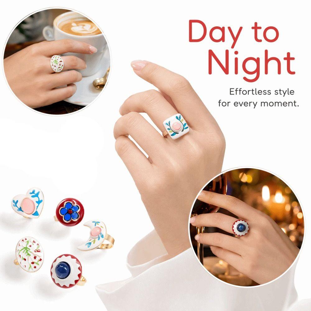 Exquisite Craftsmanship Adjustable Rings Colorful Design Geometric Round Rings For Men