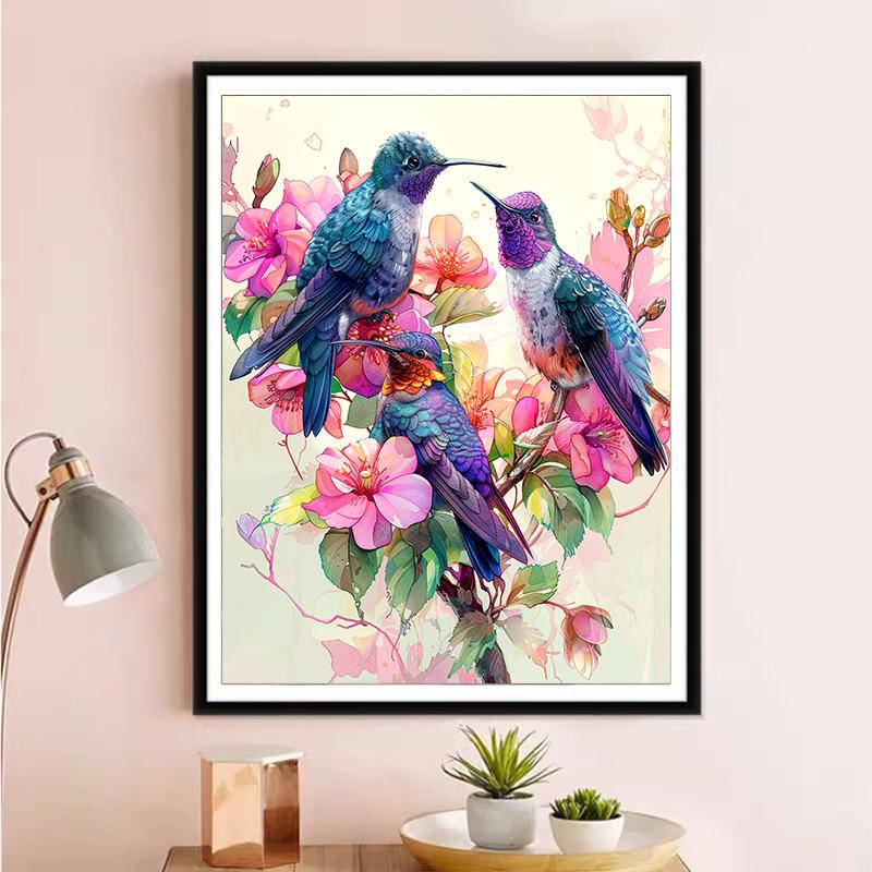 5d DIY Diamond Painting Cross Stitch Hummingbird Flowers Diamond Embroidery Mosaic Full Round Drill Home Decor