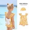 2026 Summer Lemon Floral Swimsuit for Girls and Toddlers