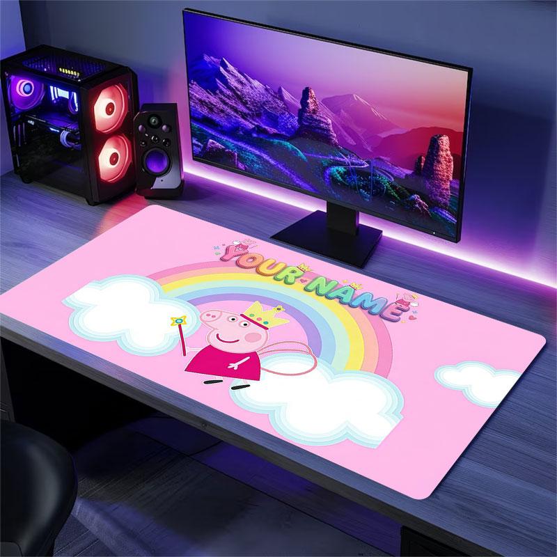 Custom Name,Peppa Pig Mouse Pad, Large Gaming Desk Mat, Non-slip XXL Mousepad for Laptop & Tablet, Mini PC Playmat with Stitched Edges