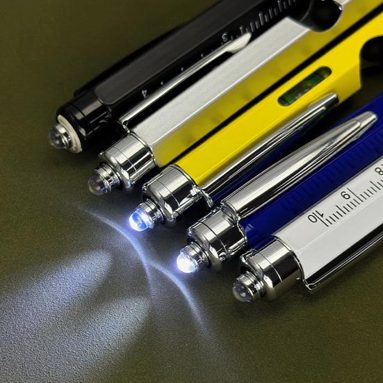 Multiverktøy Multifunksjonell Linjal Penner med LED-penn Flaskeåpner Stylus Kul