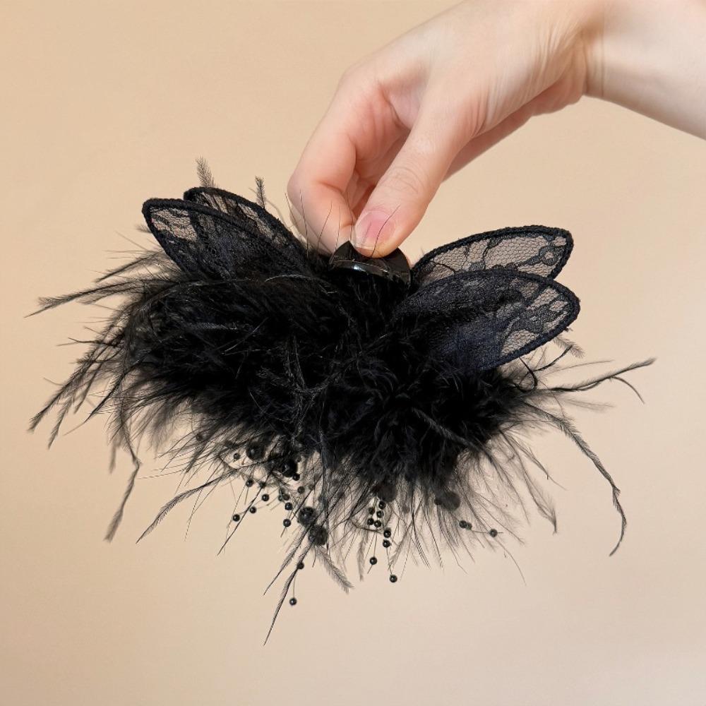 Autumn and Winter New Style Super Fairy Feather Catch Clip Large Hair Volume Large Back of The Head Shark Clip Pure Desire Wind Hair Clip Headdress
