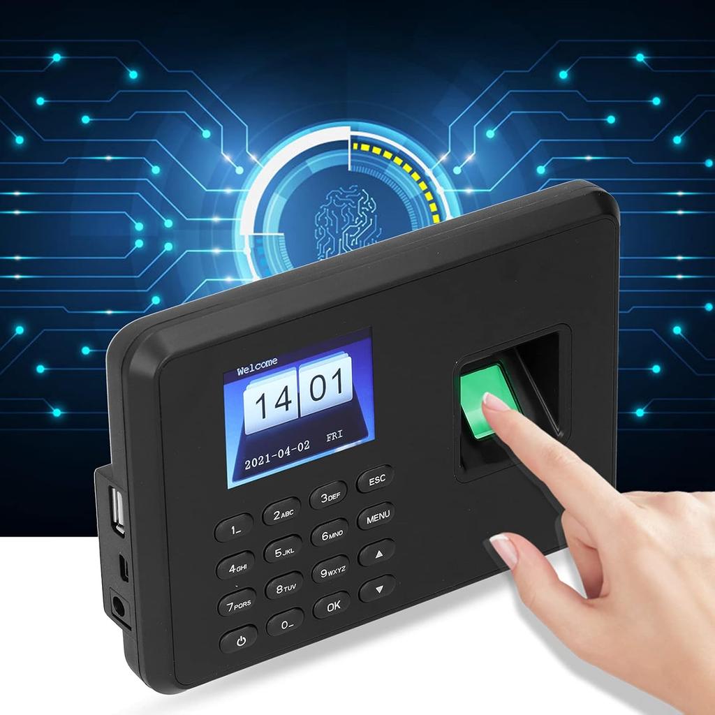 Anwesenheitsmaschine, 2,4-Zoll-Anwesenheitsmaschine Fingerabdruck Biometrisch TFT Farbe, Stechuhr für Mitarbeiter Kleinunternehmen(US-Schwarz)