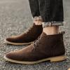 Trend Khaki Ankle Boots Men Pointed Toe Men's Chelsea Boots Man High Top Suede Leather Short Boots for Men