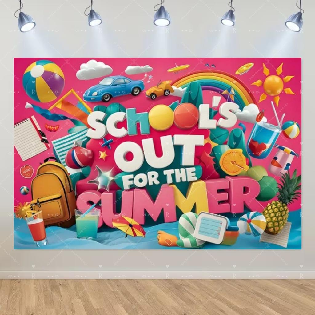 School's Out for Summer Theme Background Summer Pool Party Decoration Backdrop Baby Shower Props Photography Banner Supplies