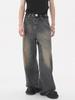 Men's Vintage Washed Wide-Leg Jeans: Retro Straight, Loose Drape, Floor-Length, Spring/Autumn 2025.