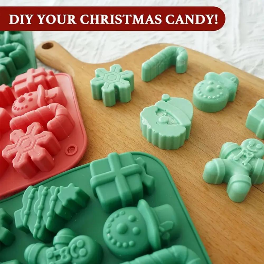Formas de silicone para chocolate de Natal, formas para assar doces, bengalas de doce floco de neve 3D, bonecos de neve, árvores de Natal, homens de gengibre, San