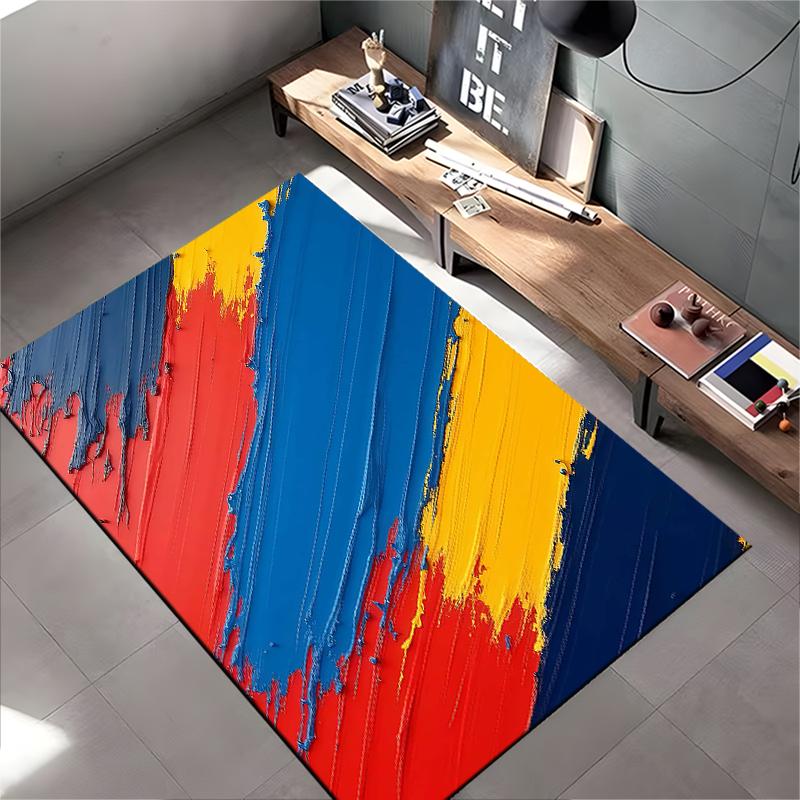 Modern Abstract Colorful Carpet with Red, Blue, and Yellow Strokes Suitable for Use As an Anti-slip for Living Room Bedroom Sofas